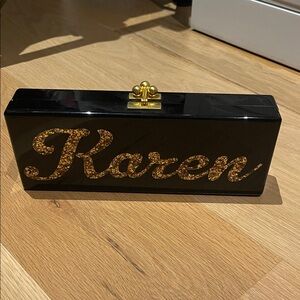 Edie Parker "Karen" Flavia Black and Gold Glitter Clutch